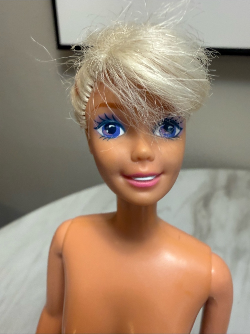 Barbie Mattel Vintage Bleach Blonde Hair purple Eyes Nude 11” Tall Doll